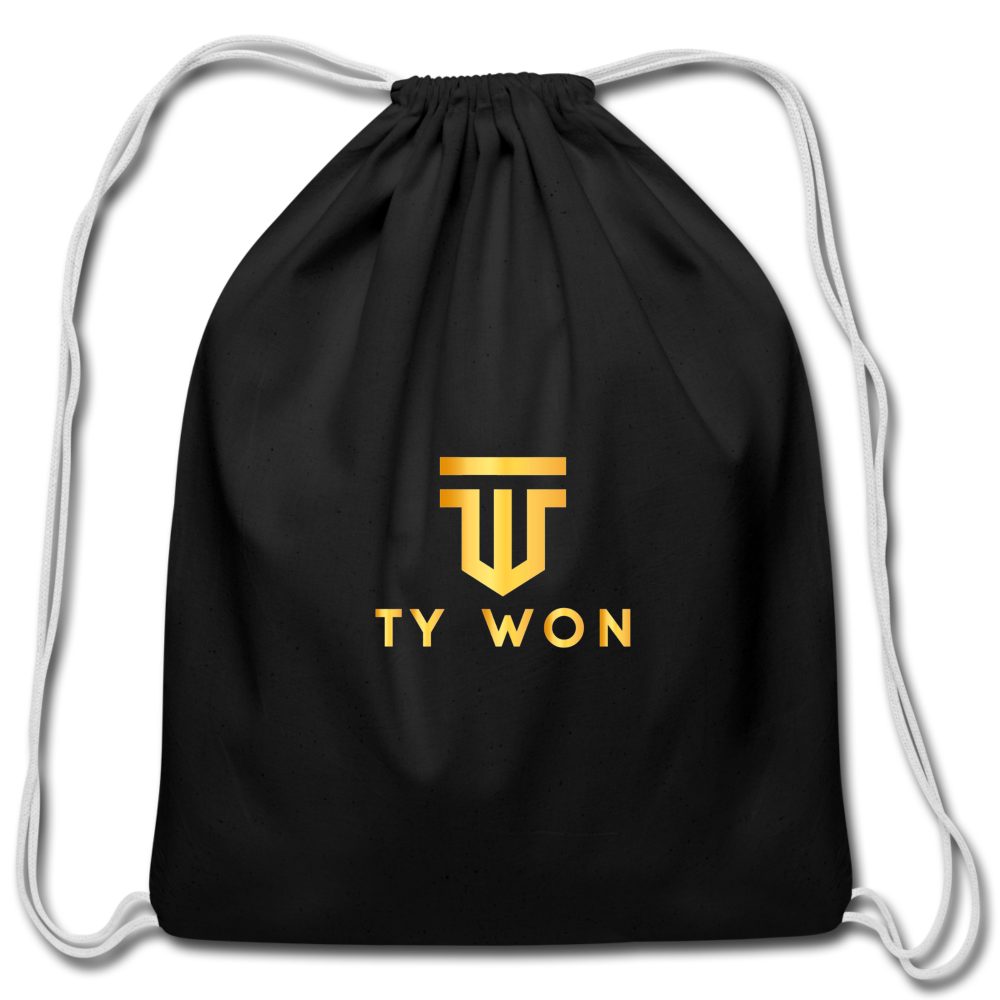 Ty Won Branded Cotton Drawstring Bag - black